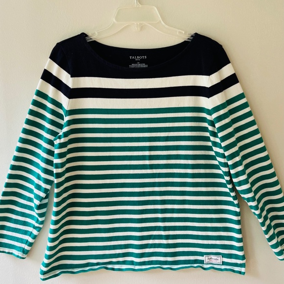 Talbots Sz Lp or Medium reg. Stretch Cotton Jersey Knit Striped Tee Blouse Top - Picture 1 of 7